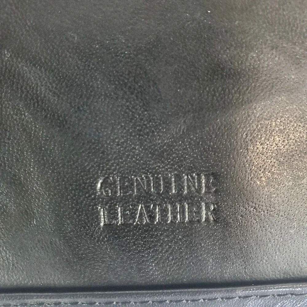 Vtg Guang Tong Black Genuine Leather Wallet Multi Pockets Basic Neutral Minimal
